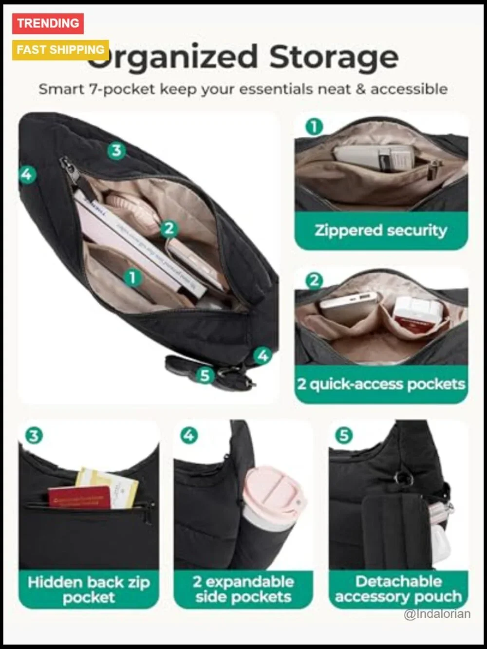 Puffy Quilted Crossbody Hobo Bag with Adjustable Strap and Card Pouch